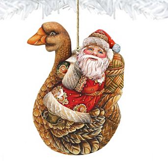 Christmas Goose Santa Wooden Christmas Ornament by G. DeBrekht - Christmas Santa Snowman Decor
