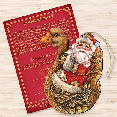 Christmas Goose Santa Wooden Ornament by G. DeBrekht - Christmas Santa Snowman Decor