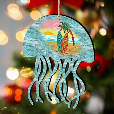 Jellyfish Wooden Ornament by G. DeBrekht - Coastal Holiday Decor