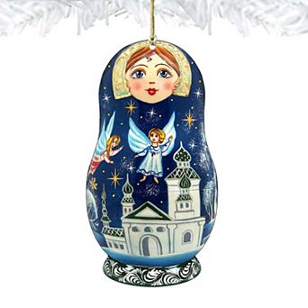 Guardian Angels Blue Doll Wooden Christmas Ornament by G. DeBrekht - Christmas Decor
