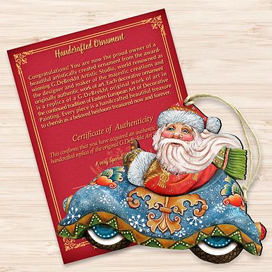 Car Ride Santa Christmas Wooden Christmas Ornament by G. DeBrekht - Christmas Santa Snowman Decor