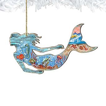 Sea World Mermaid Wooden Holiday Ornament by G. DeBrekht - Coastal Holiday Decor