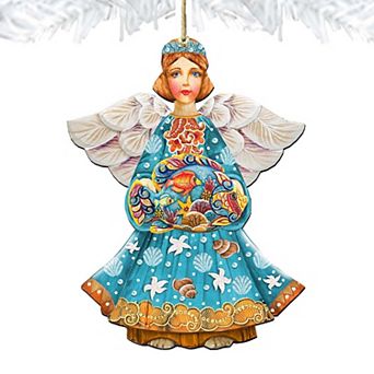Guardian of The Sea Angel Wooden Holiday Ornament by G. DeBrekht - Coastal Holiday Decor