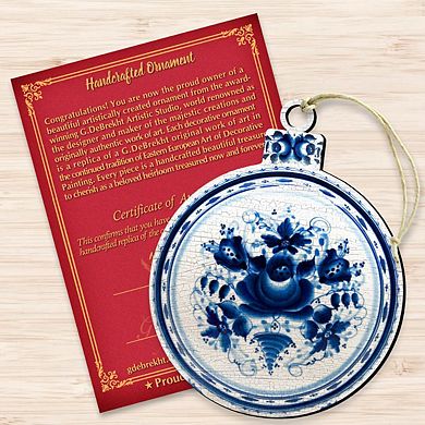 White and Blue Round Wooden Christmas Ornament by G. DeBrekht - Christmas Decor
