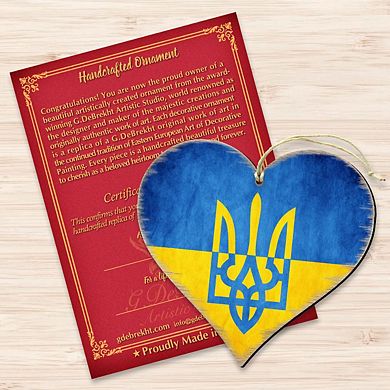 Ukrainian Flag with Trident Wooden Ornament by G. DeBrekht - International Decor