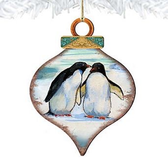 Penguins Drop Wooden Holiday Ornament by G. DeBrekht - Wildlife Holiday Decor