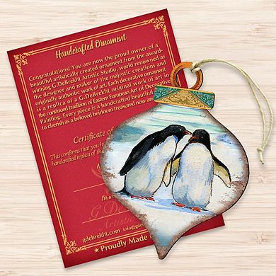 Penguins Drop Wooden Holiday Ornament by G. DeBrekht - Wildlife Holiday Decor