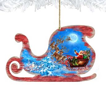 Santa Magical Flight Wooden Christmas Ornament by Gelsinger - Christmas Santa Snowman Decor