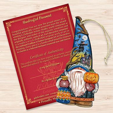 Fall Gnome Dwarf Wooden Holiday Ornament by G. DeBrekht - Thanksgiving Halloween Decor