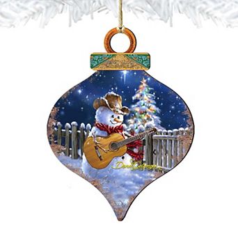 Guitar Player Snowman Wooden Christmas Ornament by Gelsinger - Christmas Santa Snowman Decor
