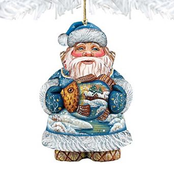 Goldfish Santa Christmas Wooden Christmas Ornament by G. DeBrekht - Christmas Santa Snowman Decor