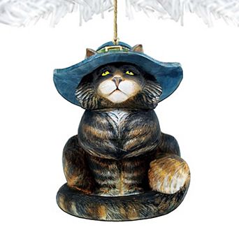 Cat in Hat Wooden Holiday Ornament by G. DeBrekht - Thanksgiving Halloween Decor