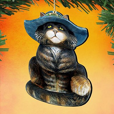 Cat in Hat Wooden Ornament by G. DeBrekht - Thanksgiving Halloween Decor
