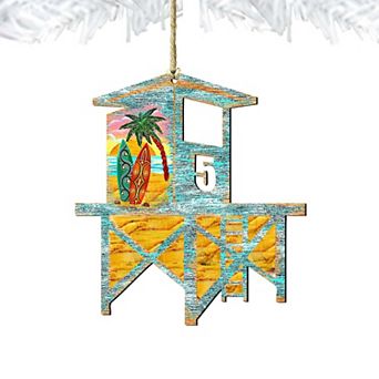 Beach Lifeguard Tower Wooden Holiday Ornament by G. DeBrekht - Coastal Holiday Decor