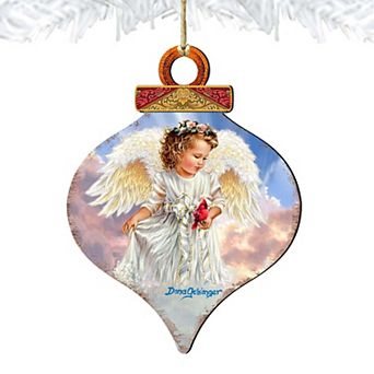 Angel with Cardinal Wooden Holiday Ornament by Gelsinger - Nativity Holiday Decor