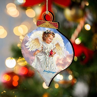 Angel with Cardinal Wooden Ornament by Gelsinger - Nativity Holiday Decor