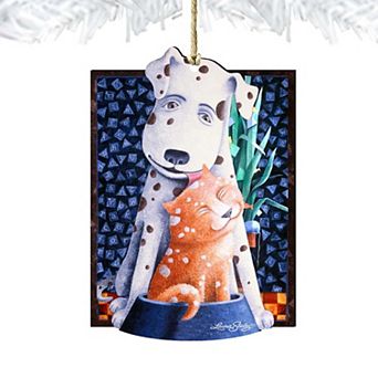 Friendship Wooden Holiday Ornament Pets by Laura Seeley - Pets Dog and Cats Decor