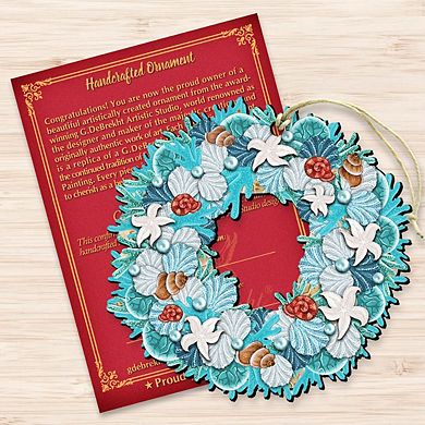 Coastal Wreath Wooden Ornament by G. DeBrekht - Coastal Holiday Decor