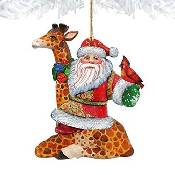 Santa On Giraffe Wooden Christmas Ornament by G. DeBrekht - Christmas Santa Snowman Decor