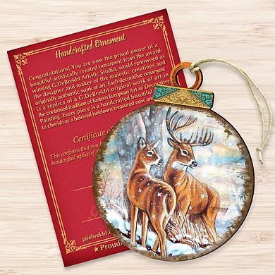 Deer's Family Ball Wooden Ornament by G. DeBrekht - Wildlife Holiday Decor