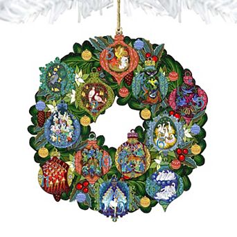 12 Days of Christmas Wreath Wooden Christmas Ornament by G. DeBrekht - Christmas Decor