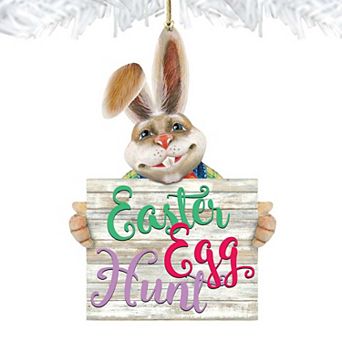 Easter Egg Hunt Bunny Wooden Holiday Ornament Spring by G. DeBrekht - Easter Spring Decor