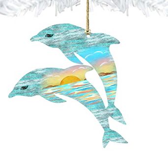 Dolphins Wooden Holiday Ornament by G. DeBrekht - Coastal Holiday Decor