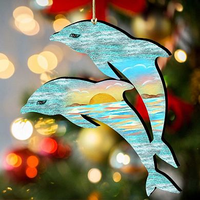 Dolphins Wooden Holiday Ornament by G. DeBrekht - Coastal Holiday Decor