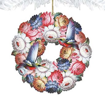 Birdy Floral Wreath Wooden Holiday Ornament by G. DeBrekht - Easter Spring Decor