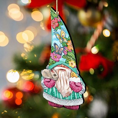 Spring Gnome Dwarf Wooden Holiday Ornament by G. DeBrekht - Easter Spring Decor