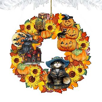 Halloween Wreath Wooden Holiday Ornament by G. DeBrekht - Thanksgiving Halloween Decor