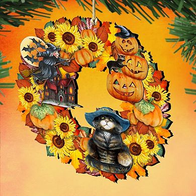 Halloween Wreath Wooden Ornament by G. DeBrekht - Thanksgiving Halloween Decor