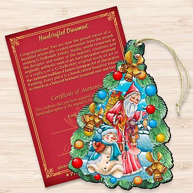 Christmas Arrival Wooden Christmas Ornament by G. DeBrekht - Christmas Santa Snowman Decor