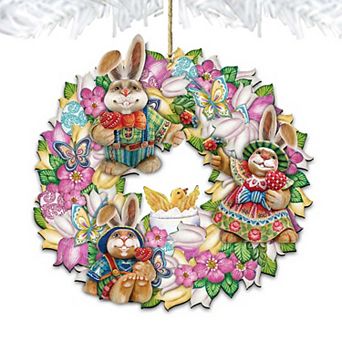 Easter Family Wreath Wooden Holiday Ornament by G. DeBrekht - Easter Spring Decor