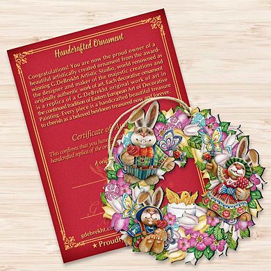 Easter Family Wreath Wooden Holiday Ornament by G. DeBrekht - Easter Spring Decor