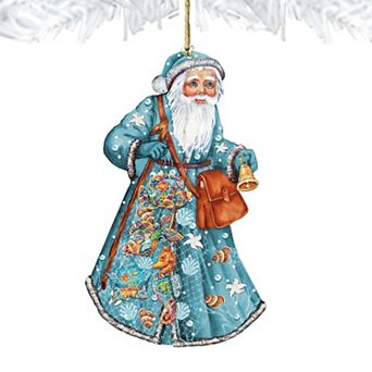 Fishermen Santa Wooden Holiday Ornament by G. DeBrekht - Coastal Holiday Decor