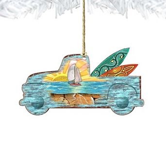 Surfer Truck Wooden Holiday Ornament by G. DeBrekht - Coastal Holiday Decor