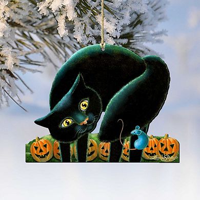 Spooky Cat Wooden Holiday Ornament by Laura Seeley - Thanksgiving Halloween Decor