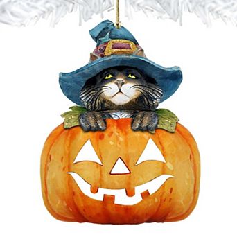 Halloween Cat Pumpkin Wooden Holiday Ornament Fall by G. DeBrekht - Thanksgiving Halloween Decor