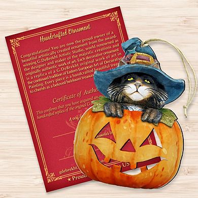 Halloween Cat Pumpkin Wooden Ornament Fall by G. DeBrekht - Thanksgiving Halloween Decor