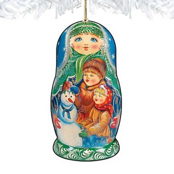 Snowman Play Matreshka Wooden Christmas Ornament by G. DeBrekht - Christmas Decor