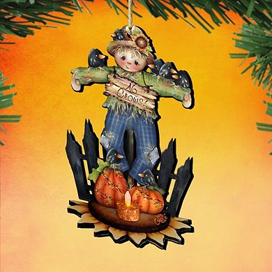 No Crows Scarecrow Wooden Ornament Halloween by J. Mills-Price - Thanksgiving Halloween Decor