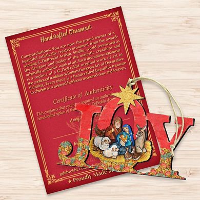Joy Nativity Wooden Holiday Ornament by G. DeBrekht - Nativity Holiday Decor