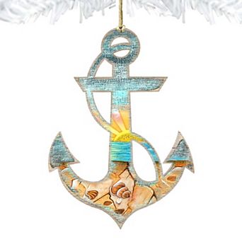 Decorated Anchor Wooden Holiday Ornament by G. DeBrekht - Coastal Holiday Decor