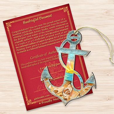 Decorated Anchor Wooden Ornament by G. DeBrekht - Coastal Holiday Decor