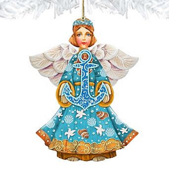 Guardian of The Sea Angel Wooden Holiday Ornament by G. DeBrekht - Coastal Holiday Decor