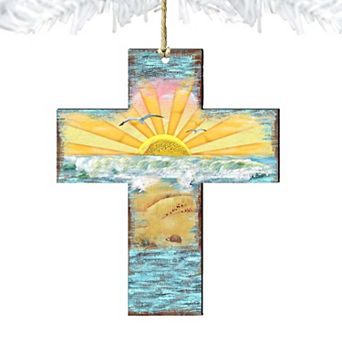Coastal Cross Wooden Holiday Ornament by G. DeBrekht - Coastal Holiday Decor