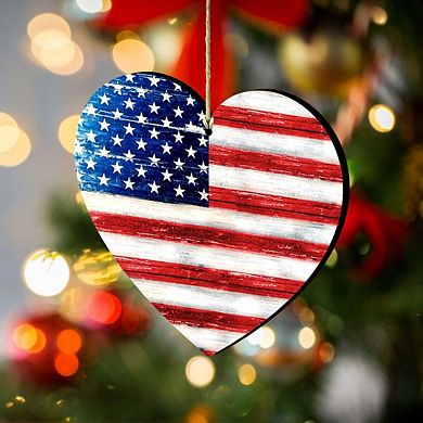 Flag Land that I Love Wooden Holiday Ornament by G. DeBrekht - American Patriotic Decor