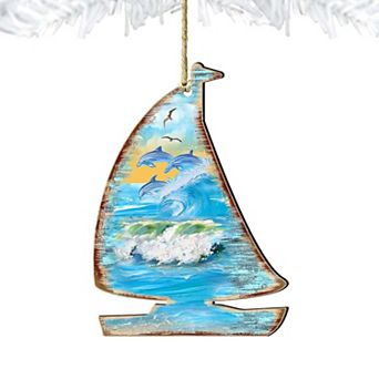 Sailboat Wooden Holiday Ornament by G. DeBrekht - Coastal Holiday Decor