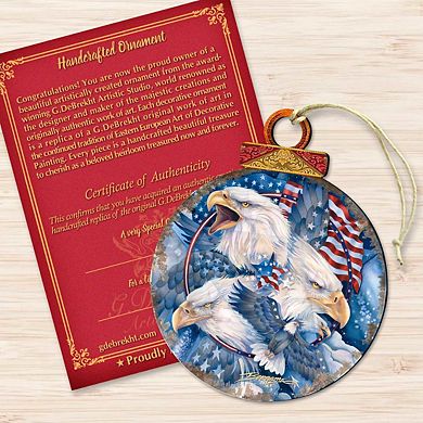 Allegiance Patriotic Eagles Wooden Ornament by J. Bergsma - Wildlife Holiday Decor